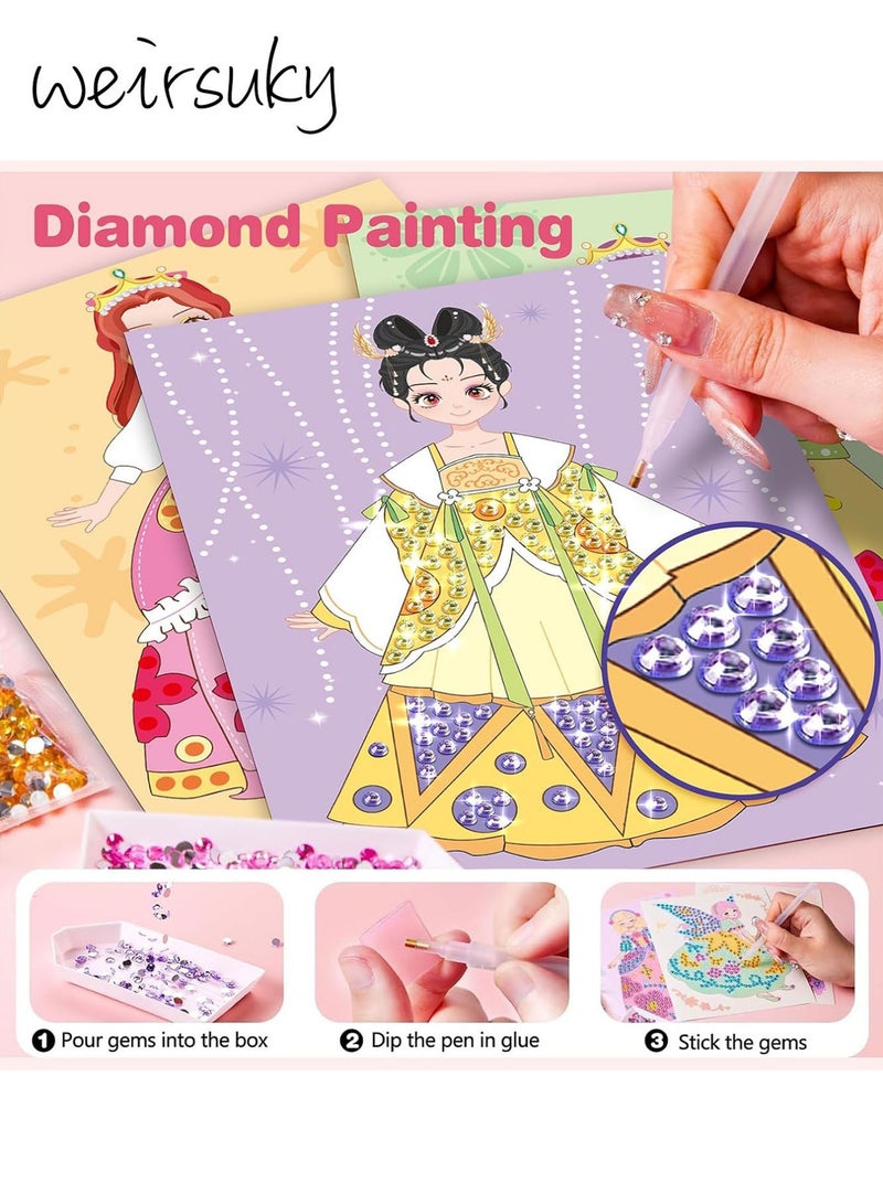 weirsuky Toy from 3 years, girls, paper make-up, DIY girls' toy set with diamond painting and princess fancy dress set, craft set children from 6 years, gift ideas 3 4 5 6 7 8 9 years girls - Image 5